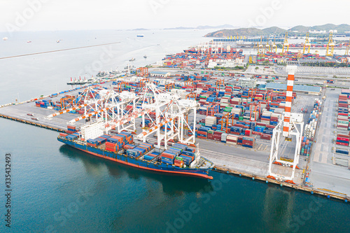aerial view Container ship,Business logistic and supply chain import-export international