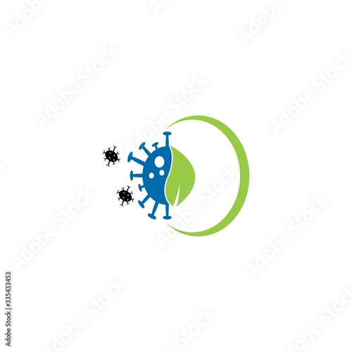 Bacteria with magnifying glass vector symbol logo icon in flat