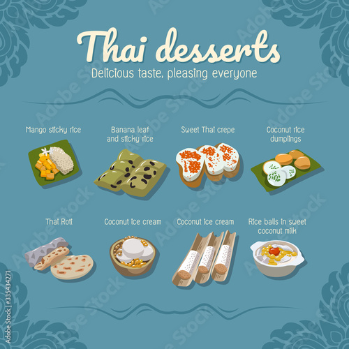 thai desserts food vector set collection graphic design