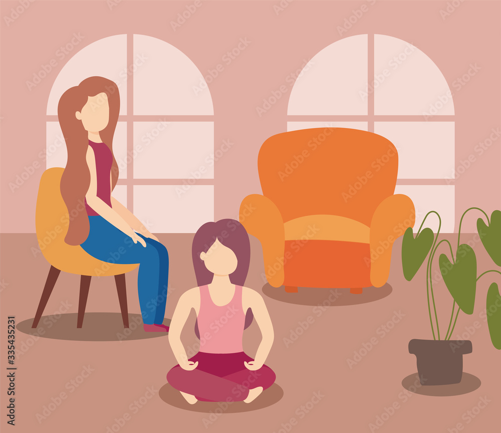 stay at home awareness social media campaign and coronavirus prevention, women in the living room stay at home awareness social media campaign and coronavirus prevention, women in the living room
