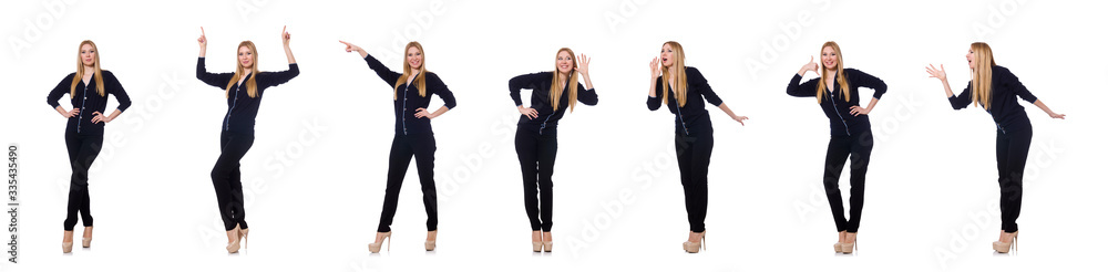 Tall young woman in black clothing isolated on white Tall young woman in black clothing isolated on white