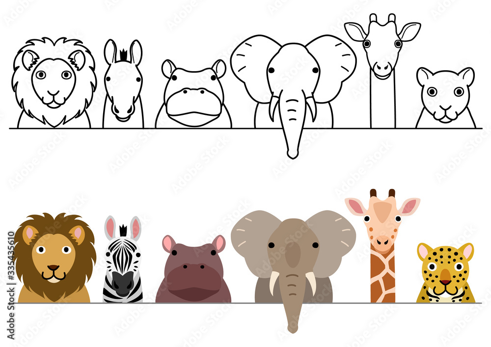 cute cartoon safari animals border set Stock Vector | Adobe Stock