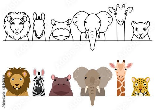 cute cartoon safari animals border set