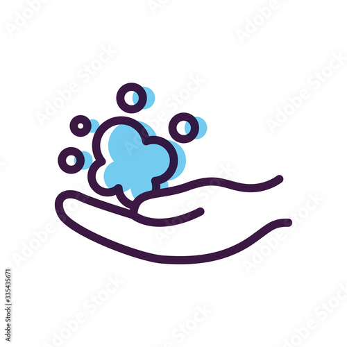 healthcare concept, hand with soapy water icon, line color style