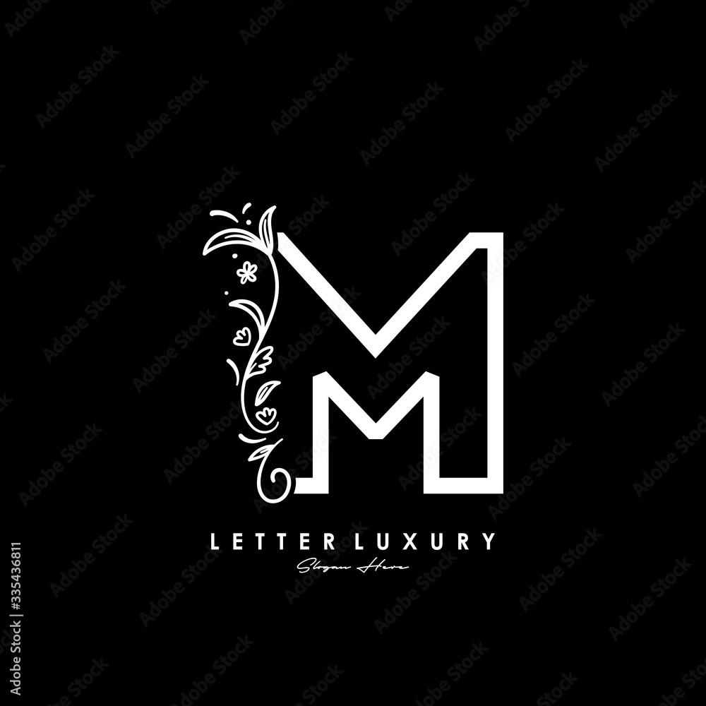 initial logo M letter luxury flourishes ornament logo template initial logo M letter luxury flourishes ornament logo template
