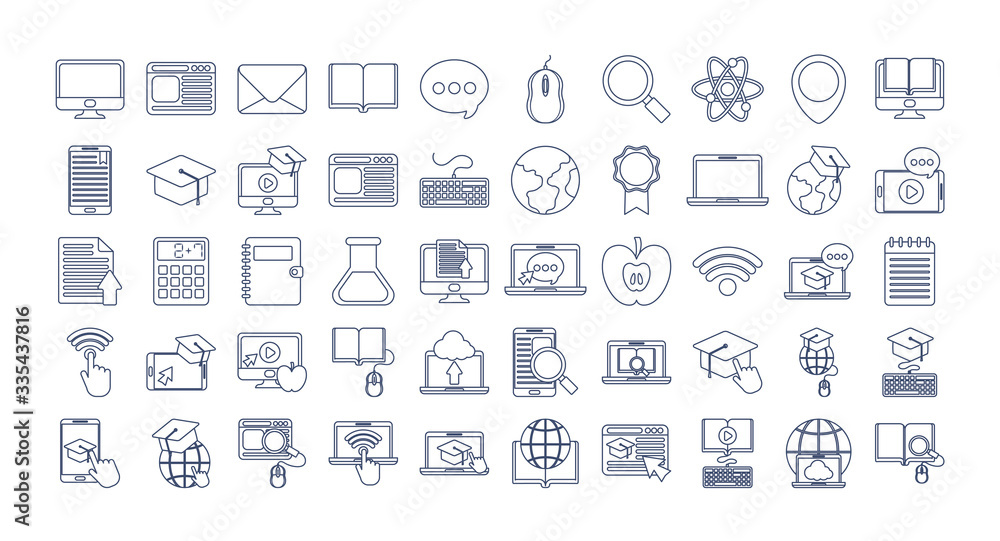 set of icons online education, education technology, line style icon set of icons online education, education technology, line style icon