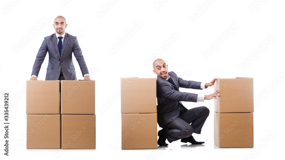 Businessman with box isolated on the white Businessman with box isolated on the white