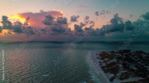 Sunset over the Gulf of Mexico seen from a drone at Anna Maria Island Florida