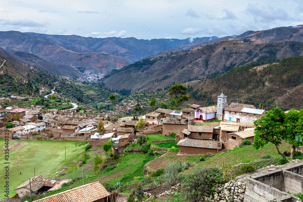 Panoramic view of Tarmatambo town with the mountains in the background in Tarma, Junin Region, Peru