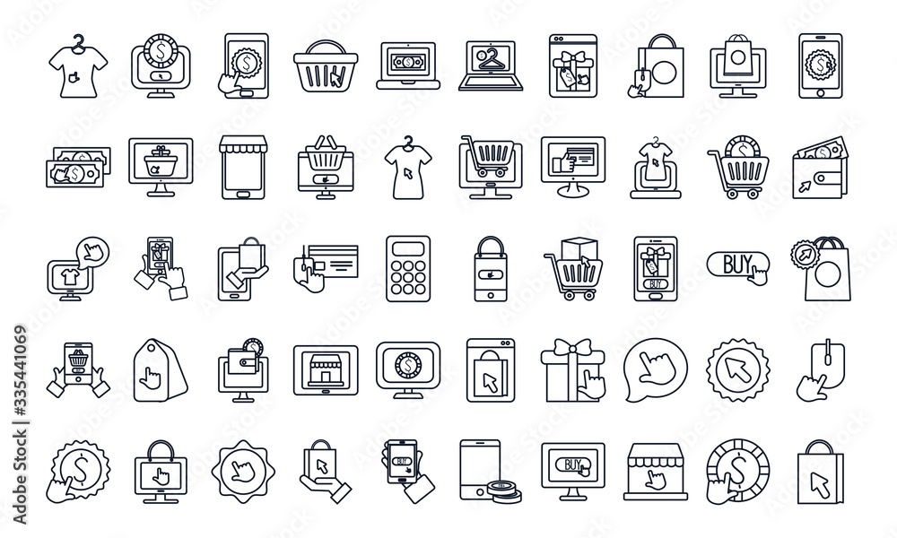 shopping online icon set, line style shopping online icon set, line style