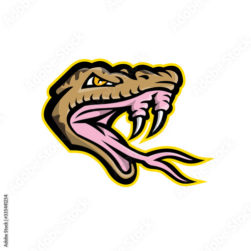 Tableau sur toile Mascot icon illustration of head of an angry, aggressive habu snake, Okinawa habu or Kume Shima habu, a species of venomous pit viper endemic to Japan, baring it's fangs done in retro style