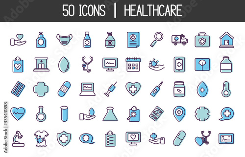 medical and healthcare icon set, line color style