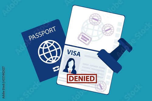 Passport of a woman with the stamp denied on travel visa