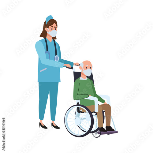 nurse with old man in wheelchair