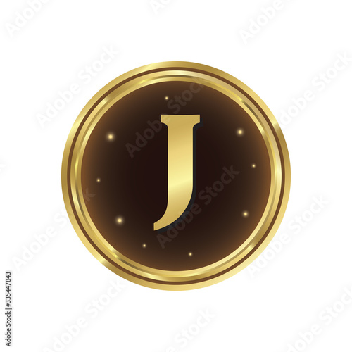 J letter gold coin vector icon.