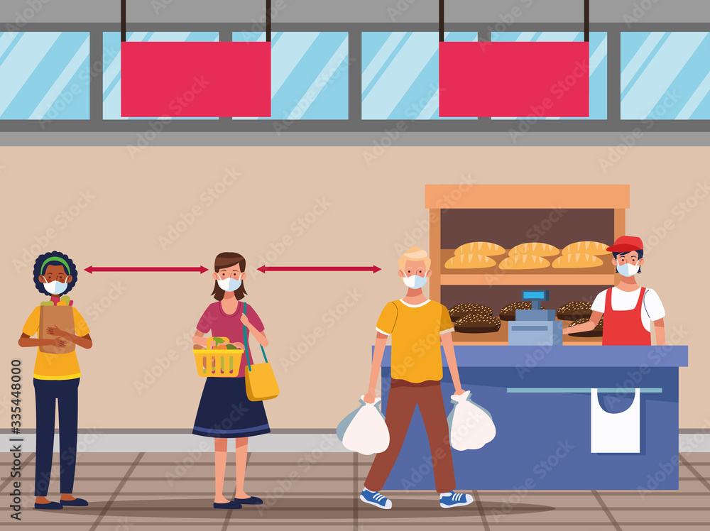 people shopping in supermarket with face mask people shopping in supermarket with face mask