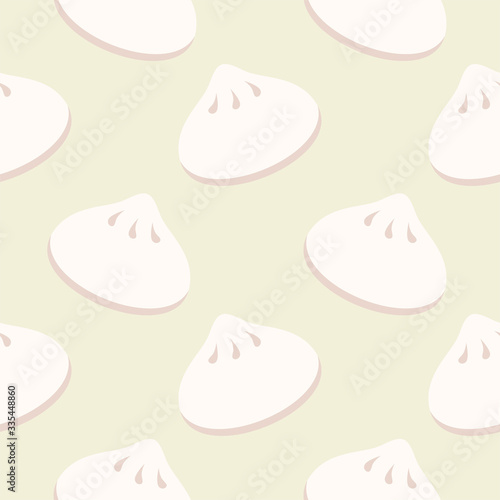 Dumpling Seamless vector pattern. buns & dumplings (Dim Sum, Khinkali). Cute food characters illustration for wrapping paper, postcard, textile, background texture, food hall decoration