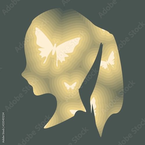 Double exposure portrait of young man and butterflies.