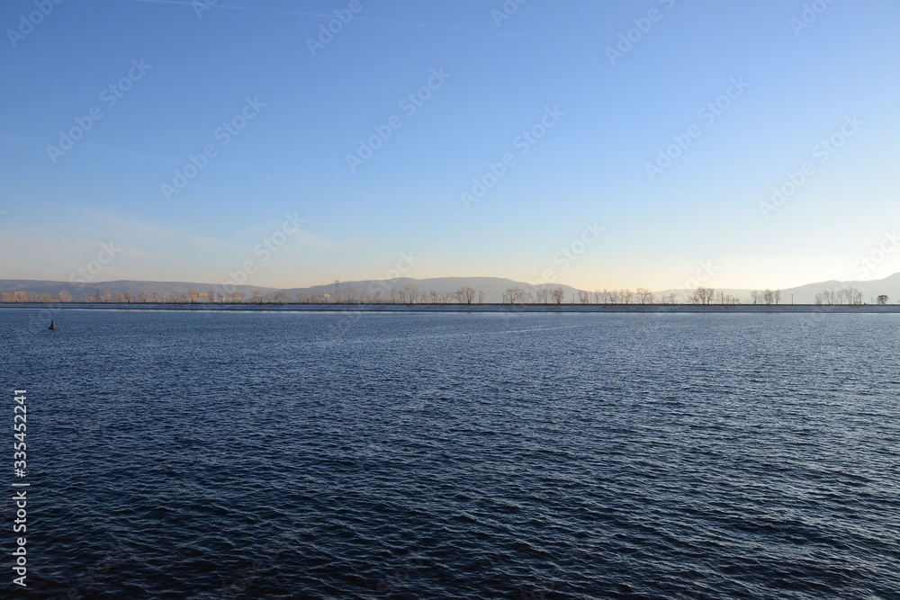 On the shore of the Zhigulevsky sea-the water area of the Volga above the Volga HPP named after Lenin