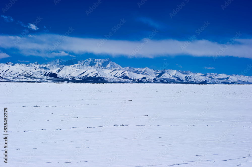 snow covered mountains in Tibet, China snow covered mountains in Tibet, China