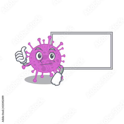 Humorous avian coronavirus cartoon design Thumbs up bring a white board