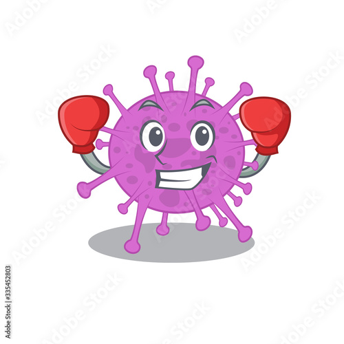 A sporty boxing athlete mascot design of avian coronavirus with red boxing gloves