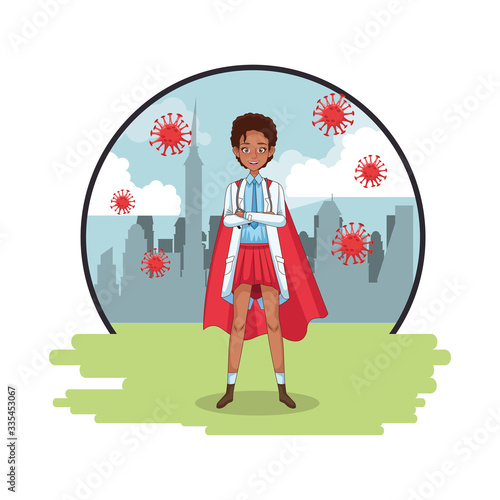 super female afro doctor with hero cloak vs covid19