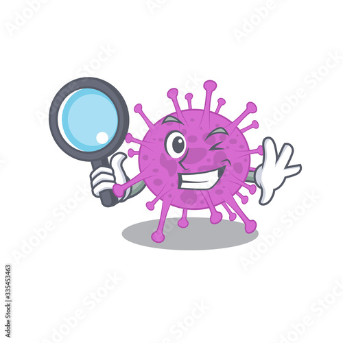 Smart Detective of avian coronavirus mascot design style with tools