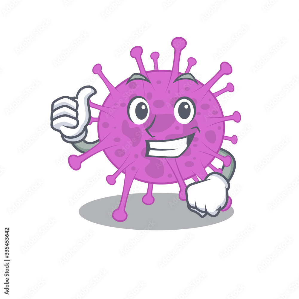 Avian coronavirus cartoon character design making OK gesture Avian coronavirus cartoon character design making OK gesture