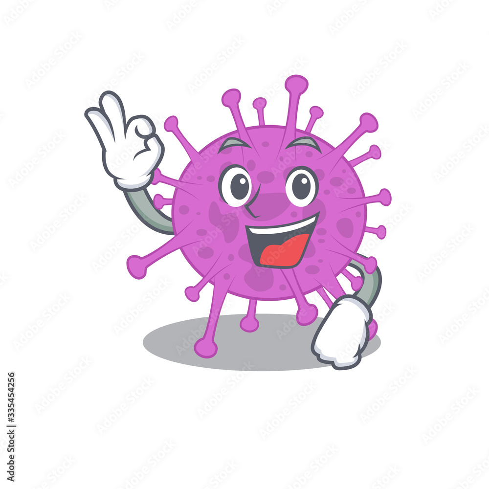 Avian coronavirus mascot design style with an Okay gesture finger Avian coronavirus mascot design style with an Okay gesture finger