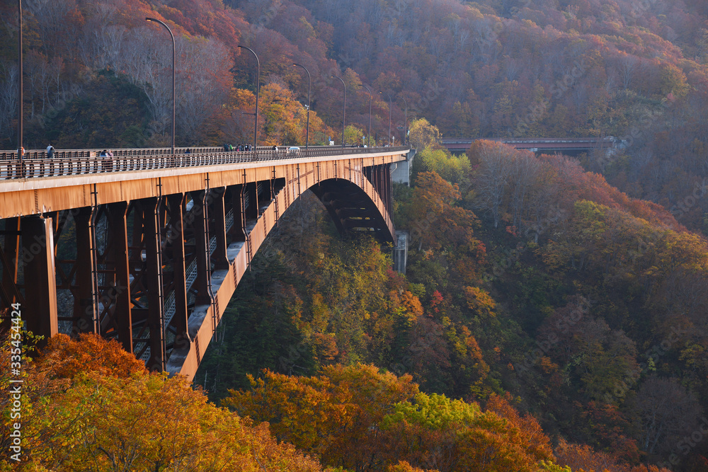 Jogakura Bridge with Autumn Scene near Aomori, Tohoku, Japan Jogakura Bridge with Autumn Scene near Aomori, Tohoku, Japan