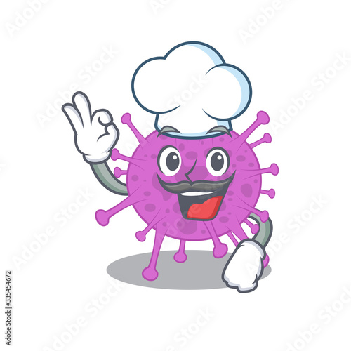 Avian coronavirus chef cartoon design style wearing white hat