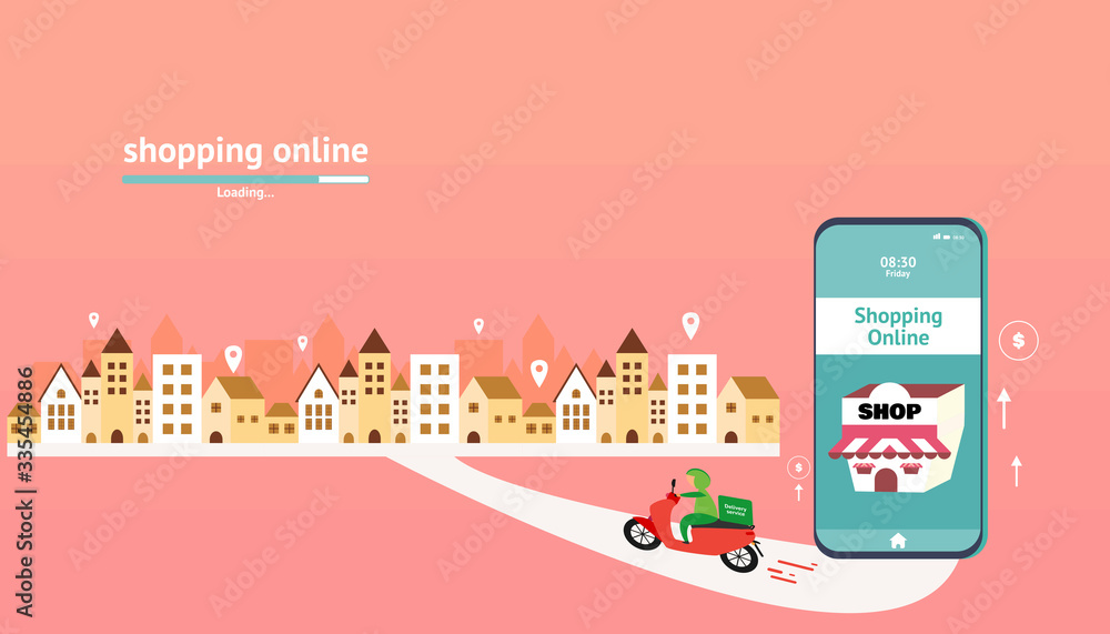 Shopping banner design. Shopping in vector. Delivery service in vector.