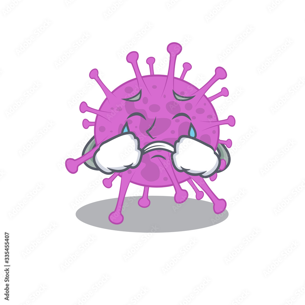 Cartoon character design of avian coronavirus with a crying face Cartoon character design of avian coronavirus with a crying face