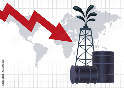 oil price market with barrels and tower