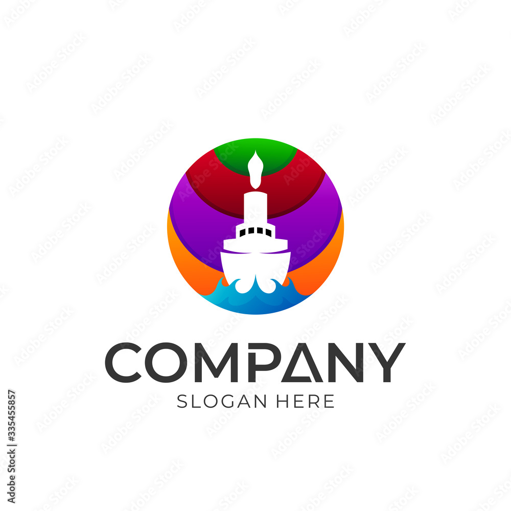 Colorful circle with ship silhouette transportation logo design