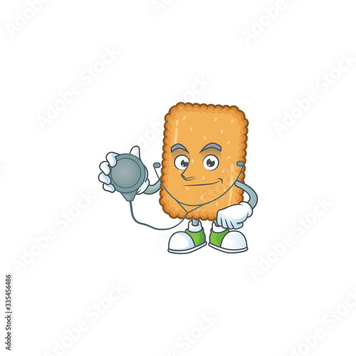 A dedicated Doctor biscuit Cartoon character with stethoscope