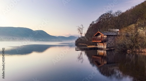 Ullswater boat house at sunset