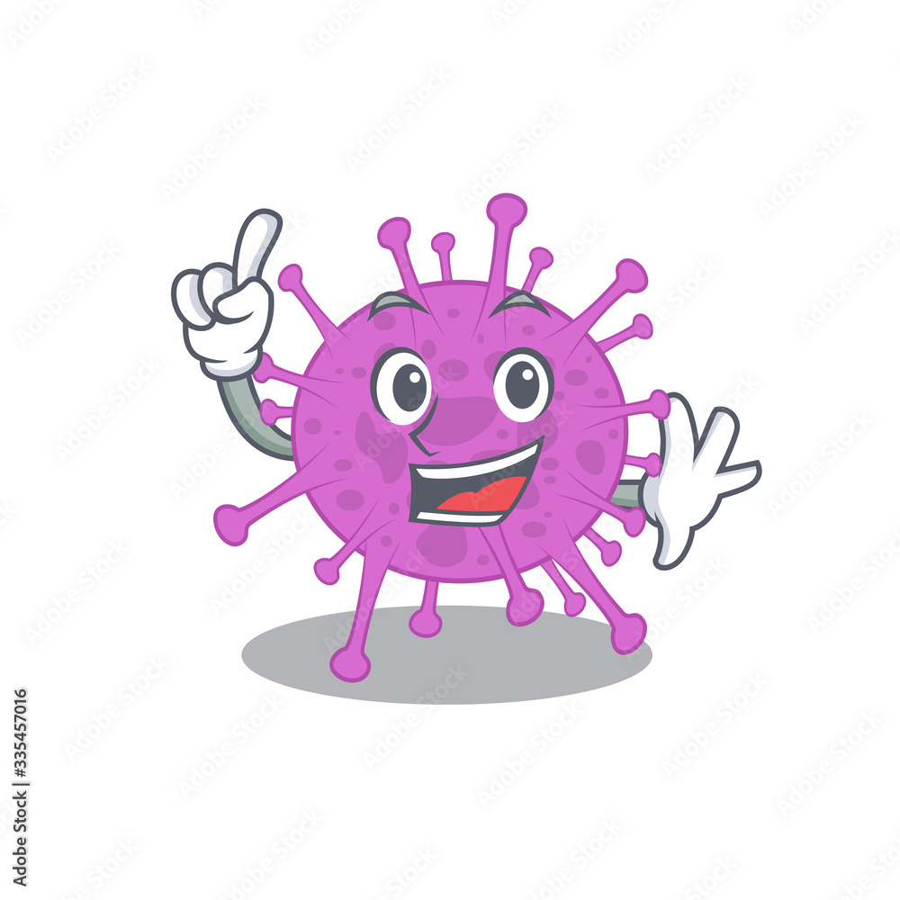Avian coronavirus mascot character design with one finger gesture Avian coronavirus mascot character design with one finger gesture