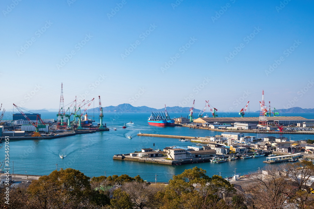 Landscape of industrial area at Marugame city in the Seto Inland Sea ,Kagawa, Shikoku, Japan