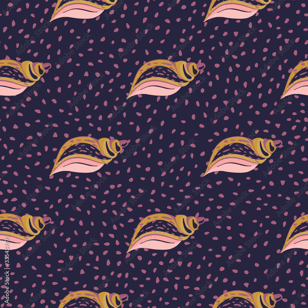 Naklejka premium Geometric sea shell vector illustration in doodle style. Hand drawn seashells seamless pattern