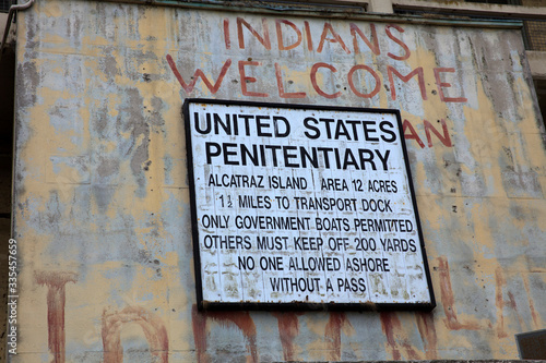 Fotografie San Francisco, California / USA - August 25, 2015: Alcatraz penitentiary sign, S