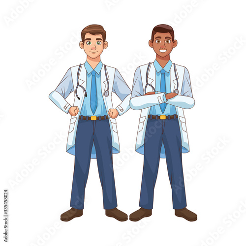 professional interracial doctors staff avatars characters