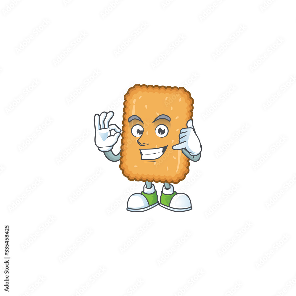 Biscuit mascot cartoon design make a call gesture