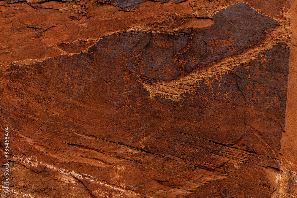 Petroglyphs on a rock in Moab Utah