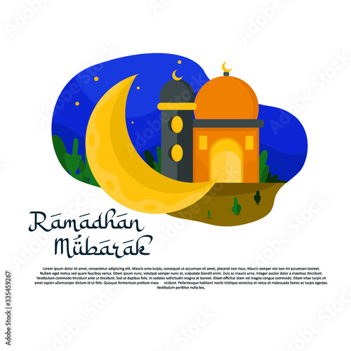 Mosque flat illustration night ramadhan mubarak