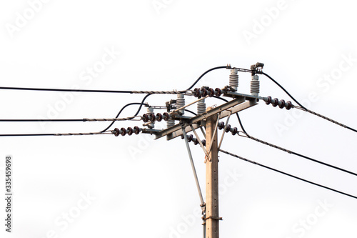  Electric poles and electrical cables are connected to the consumer,
On a white isolated background.