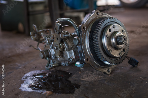 Old car engines in the garage