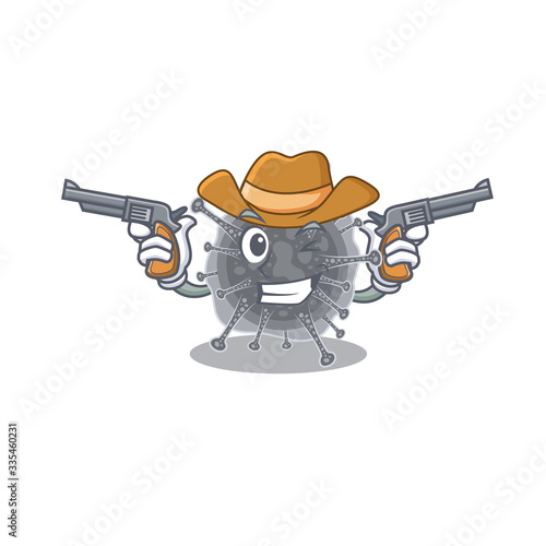 Cute handsome cowboy of articulavirales cartoon character with guns