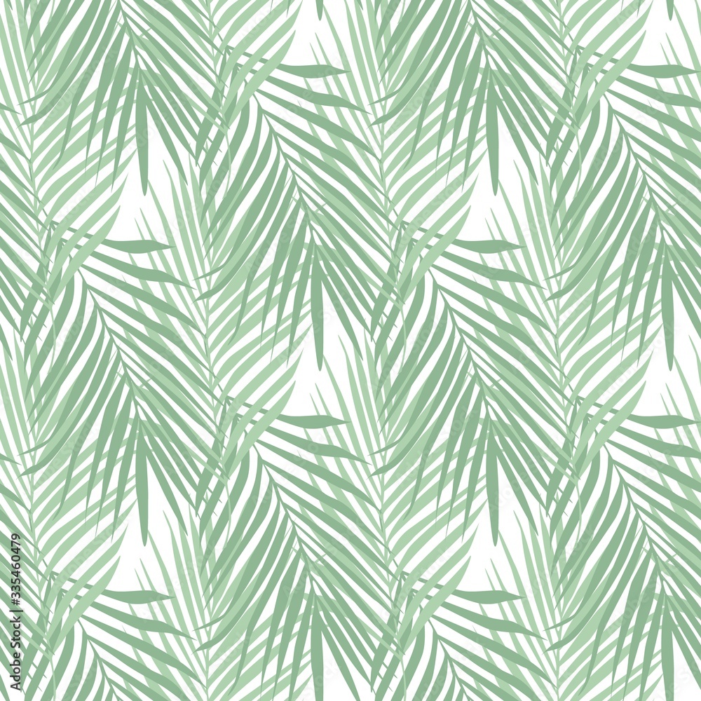 Tropical fern leaves seamless pattern on white background. Botanical vector illustration.
